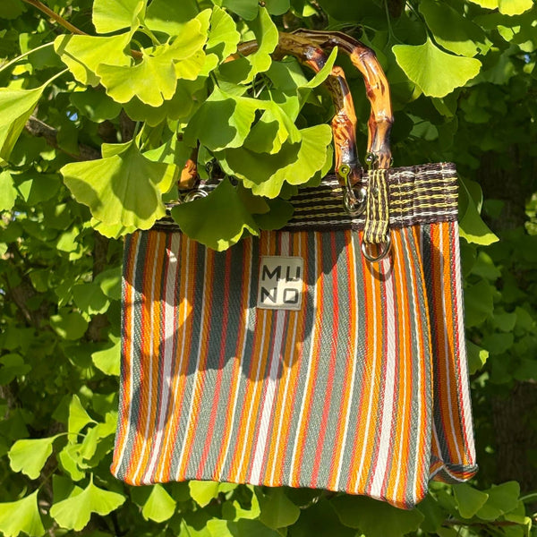 MUNO MINI TOTE WITH BAMBOO HANDLES - SUNSHINE STRIPE