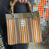 MUNO MINI TOTE WITH BAMBOO HANDLES - SUNSHINE STRIPE