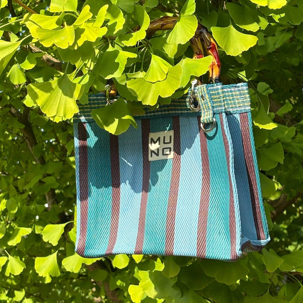 MUNO MINI TOTE WITH BAMBOO HANDLES - OCEAN