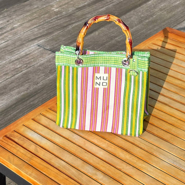 PRE ORDER MUNO MINI TOTE WITH BAMBOO HANDLES - LIME ZEST