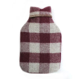 Cosy Check Pure New Wool Water Bottle - Burgandy