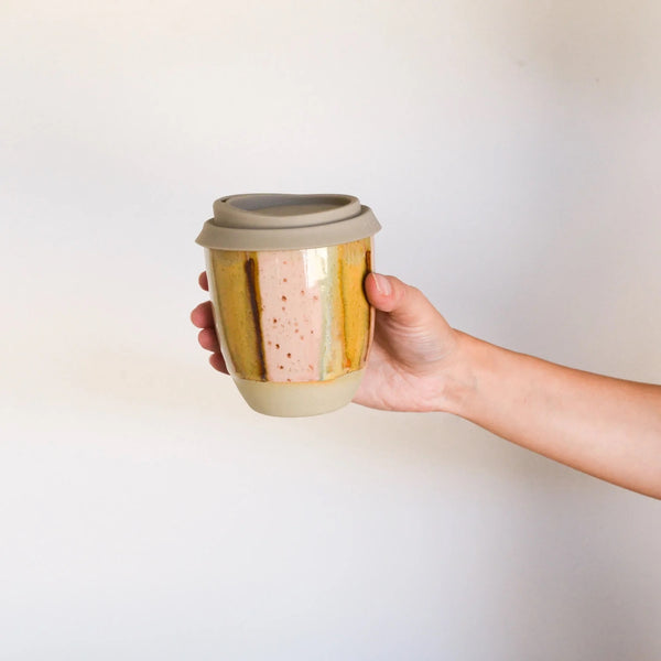 REUSUABLE TAKEAWAY CUP - EARTHY RETRO NATURAL LID