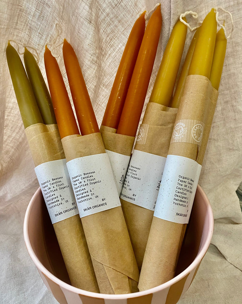 ORGANIC BEESWAX DINNER TAPER CANDLE PAIR - CARAMEL