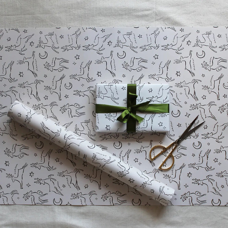 PREMIUM PAINTED REINDEERS WITH NAMES WRAPPING PAPER