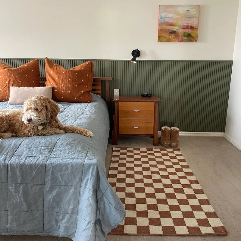 CHECKERED RUG - RUST AND NATURAL