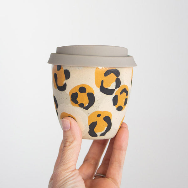 LEOPARD TAKEAWAY CUP 8OZ - NATURAL LID