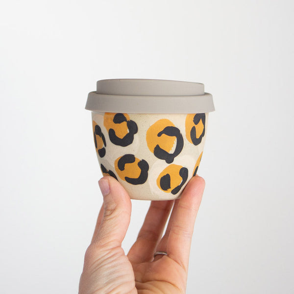 LEOPARD TAKEAWAY CUP 6OZ - NATURAL LID